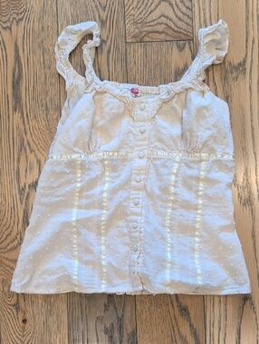Body Central Cream Eyelet Button Tank with Ruffled Straps Y2k Babydoll Vintage